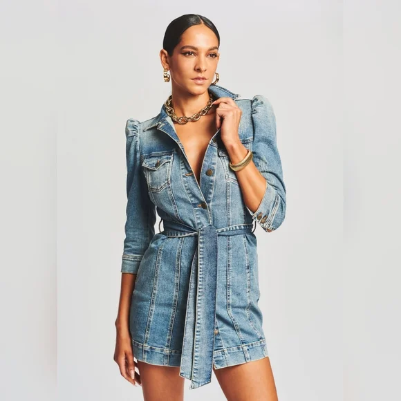 Retrofete Lema puff sleeve denim dress - Picture 2 of 3